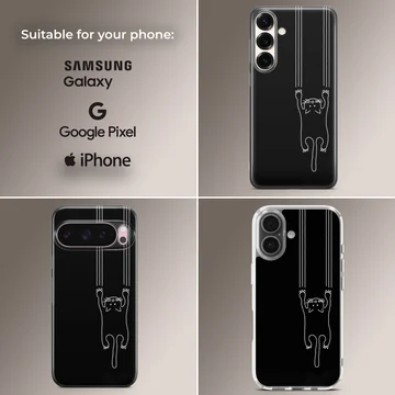 Minimalist black cat artwork on phone case — Collage