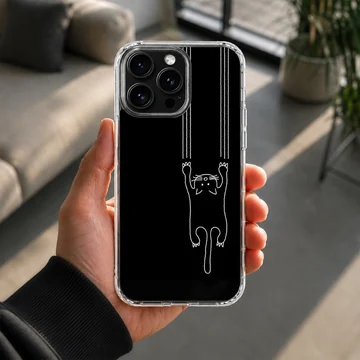 Minimalist black cat artwork on phone case — Lifestyle