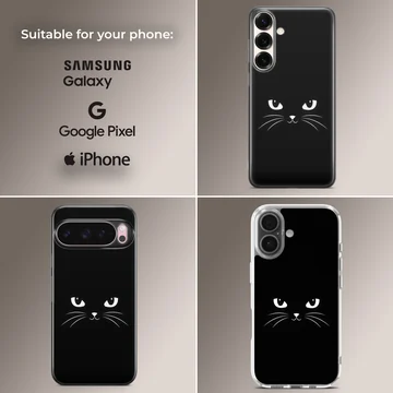 Minimal black cat illustration on phone case — Collage
