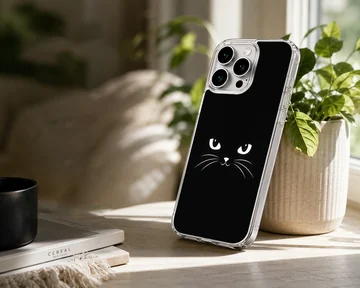 Minimal black cat illustration on phone case — Lifestyle