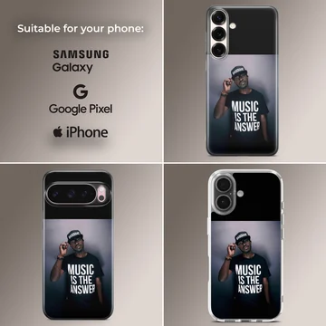 Black Coffee music icons phone case featuring bold typography. — Collage