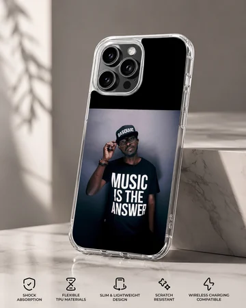 Black Coffee music icons phone case featuring bold typography. — Specs