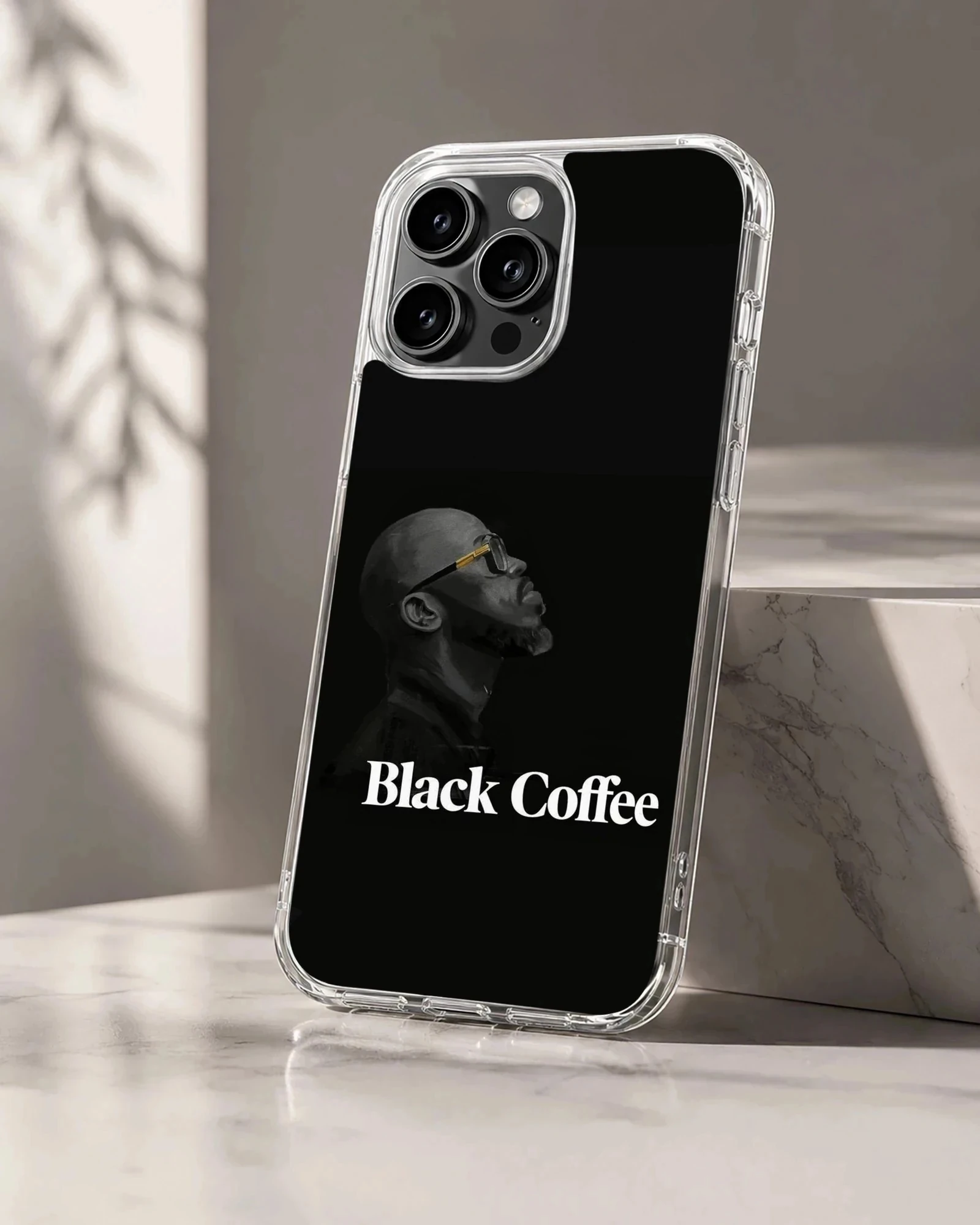 Black Coffee portrait with name on black phone case