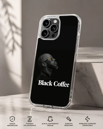 Black Coffee portrait with name on black phone case — Specs
