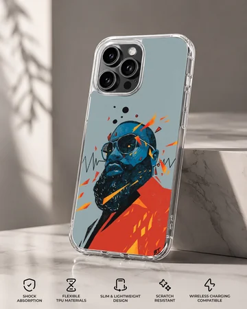 Digital illustration of musical icon Black Coffee on phone case — Specs