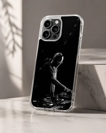 Black and white DJ performing design on phone case — Hero
