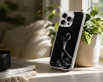 Black and white DJ performing design on phone case — Lifestyle