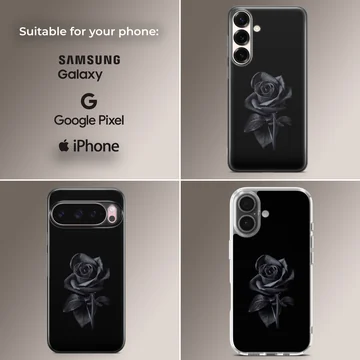 Black flower on a phone case with elegant floral design. — Collage