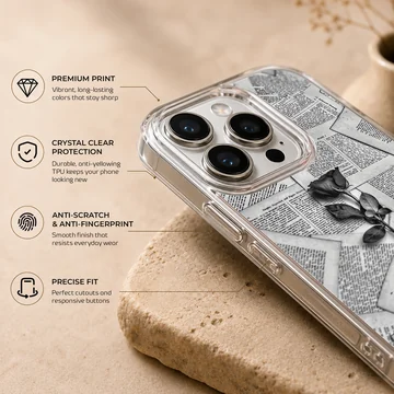 Black Flower design phone case featuring delicate floral artwork. — Info