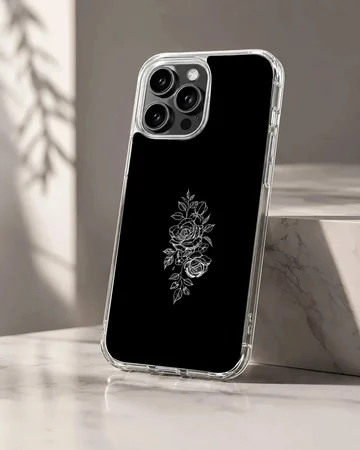 Black flower minimalist design phone case in black and white.
