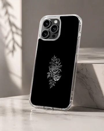 Black flower minimalist design phone case in black and white. — Hero