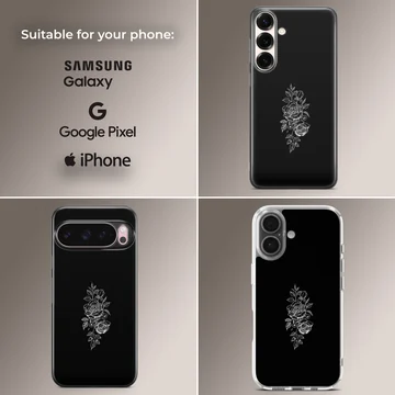 Black flower minimalist design phone case in black and white. — Collage