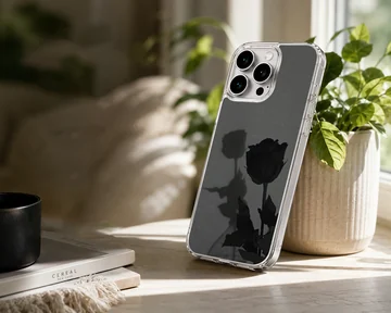 Black flower shadow artistic design on phone case — Lifestyle