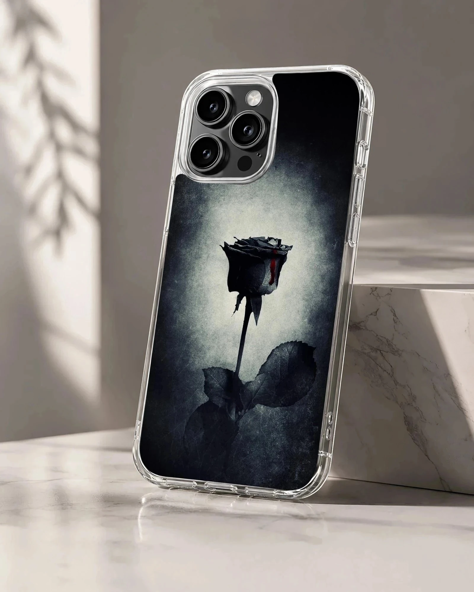 Black flower design on phone case