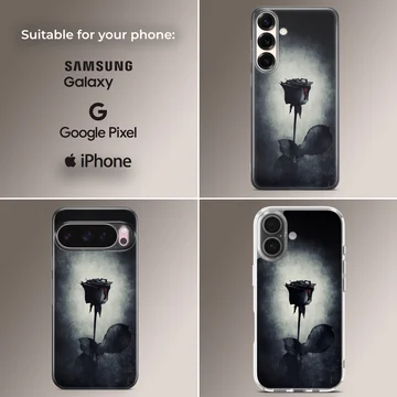 Black flower design on phone case — Collage
