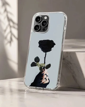 Black flower photograph with hand holding a rose phone case
