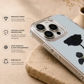 Black flower photograph with hand holding a rose phone case — Info