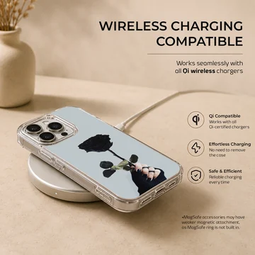 Black flower photograph with hand holding a rose phone case — Charging