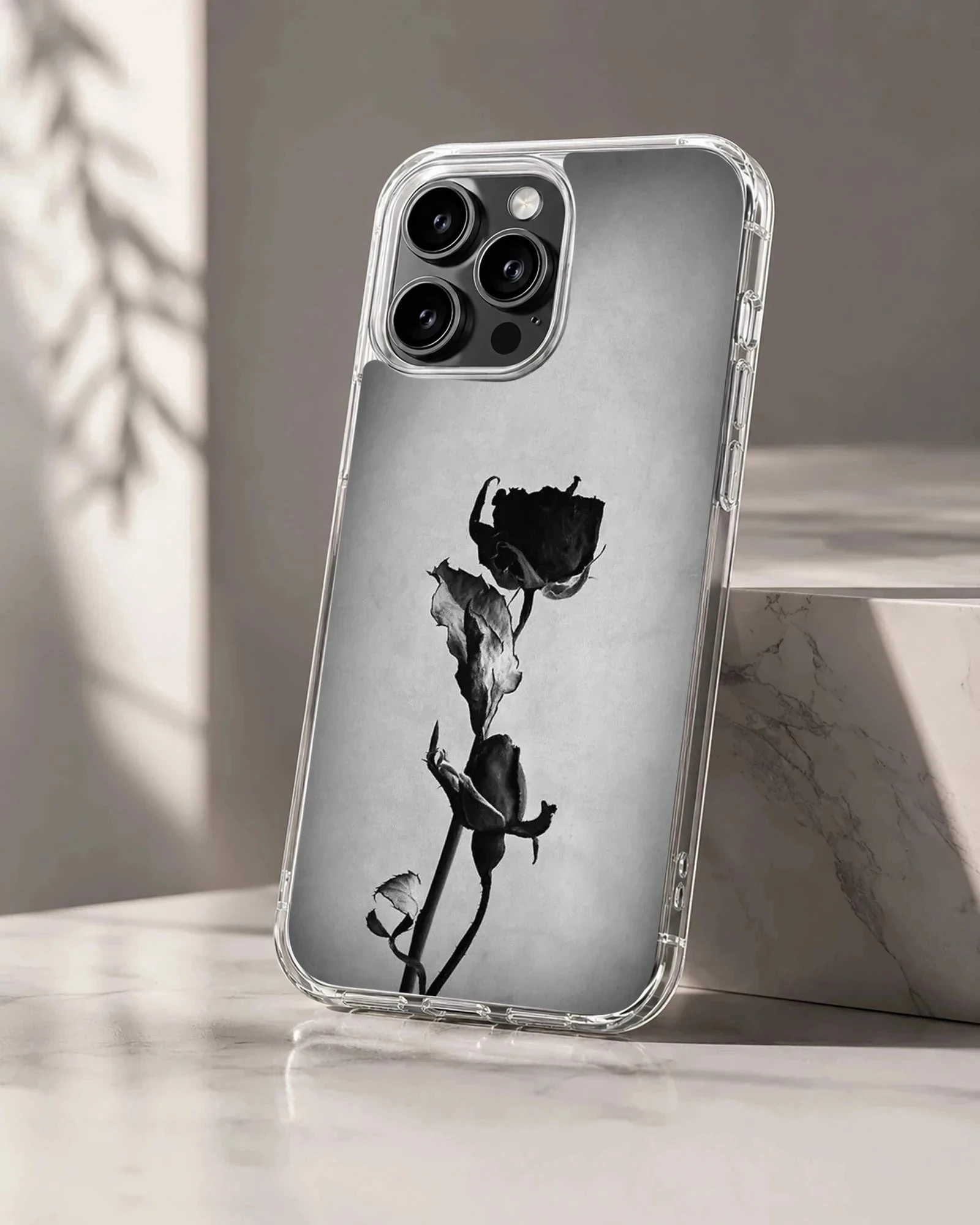 Black flower photographic artwork on phone case