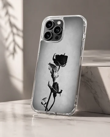 Black flower photographic artwork on phone case — Hero