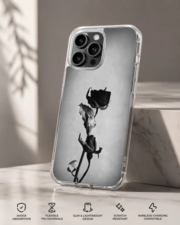 Black flower photographic artwork on phone case — Specs