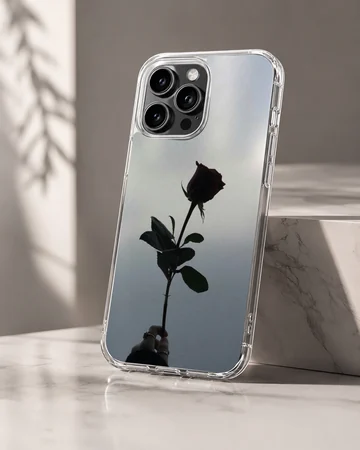 Black flower silhouette against soft background phone case — Hero