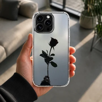 Black flower silhouette against soft background phone case — Lifestyle