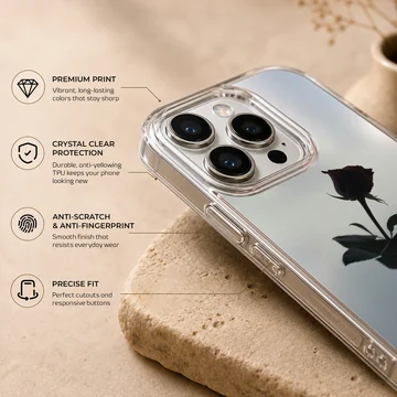 Black flower silhouette against soft background phone case — Info