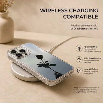 Black flower silhouette against soft background phone case — Charging