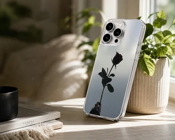 Black flower silhouette against soft background phone case — Lifestyle