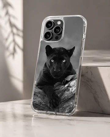 Photographic black panther phone case in serene setting — Hero