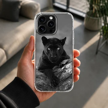 Photographic black panther phone case in serene setting — Lifestyle