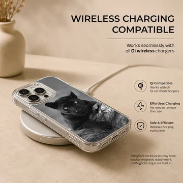 Photographic black panther phone case in serene setting — Charging