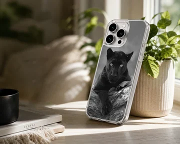 Photographic black panther phone case in serene setting — Lifestyle