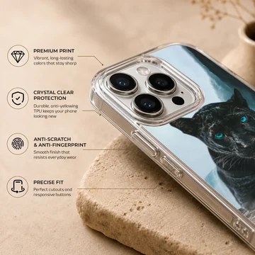 Striking black panther on a wildlife phone case — Info