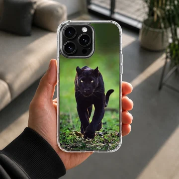 Photographic design of a black panther in a wildlife setting on phone case — Lifestyle