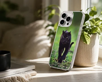 Photographic design of a black panther in a wildlife setting on phone case — Lifestyle