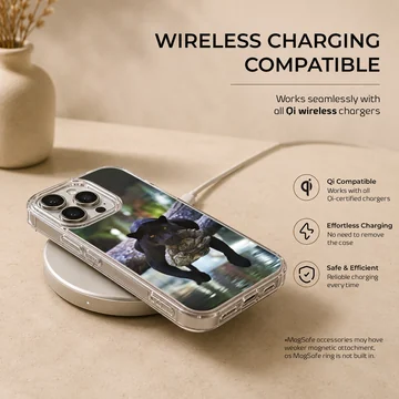 Dynamic black panther resting on tree over water, nature phone case — Charging