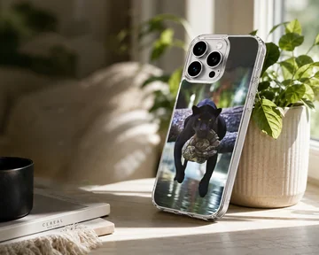 Dynamic black panther resting on tree over water, nature phone case — Lifestyle