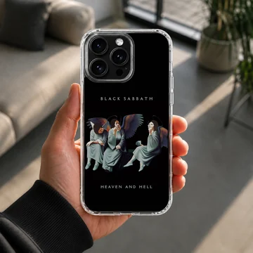 Black Sabbath Heaven and Hell illustration on phone case — Lifestyle