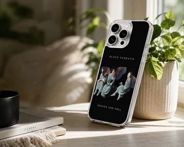 Black Sabbath Heaven and Hell illustration on phone case — Lifestyle