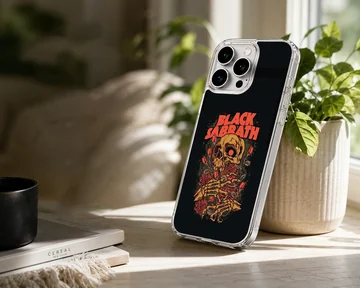 Black Sabbath band art on a stylish phone case — Lifestyle