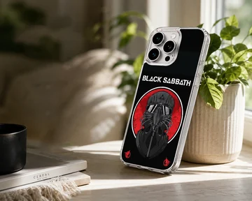 Black Sabbath tribute design featuring bold artwork on a phone case — Lifestyle