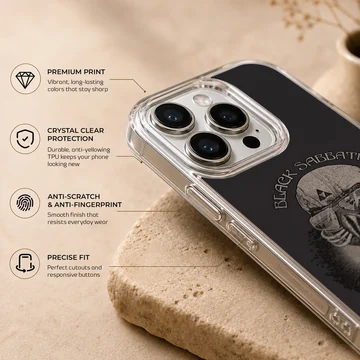 Black Sabbath phone case featuring an edgy rock design — Info