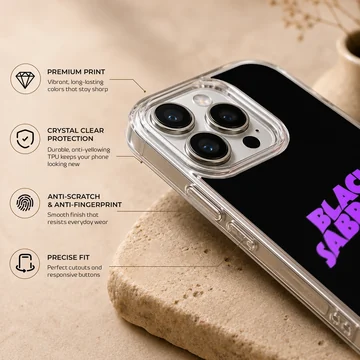 Black Sabbath bold typography design on a phone case — Info
