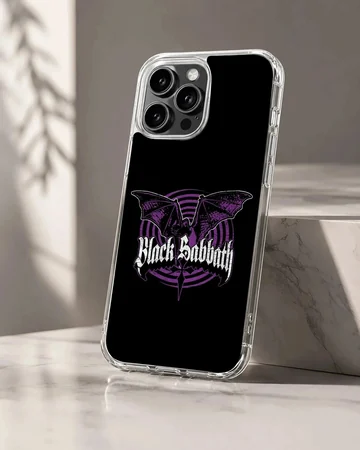 Black Sabbath logo in bold typography on phone case
