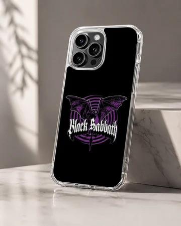 Black Sabbath logo in bold typography on phone case — Hero