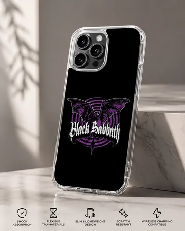 Black Sabbath logo in bold typography on phone case — Specs