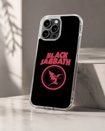 Black Sabbath logo with bold typography on phone case — Hero