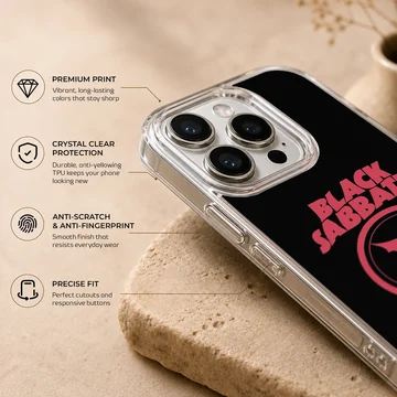 Black Sabbath logo with bold typography on phone case — Info